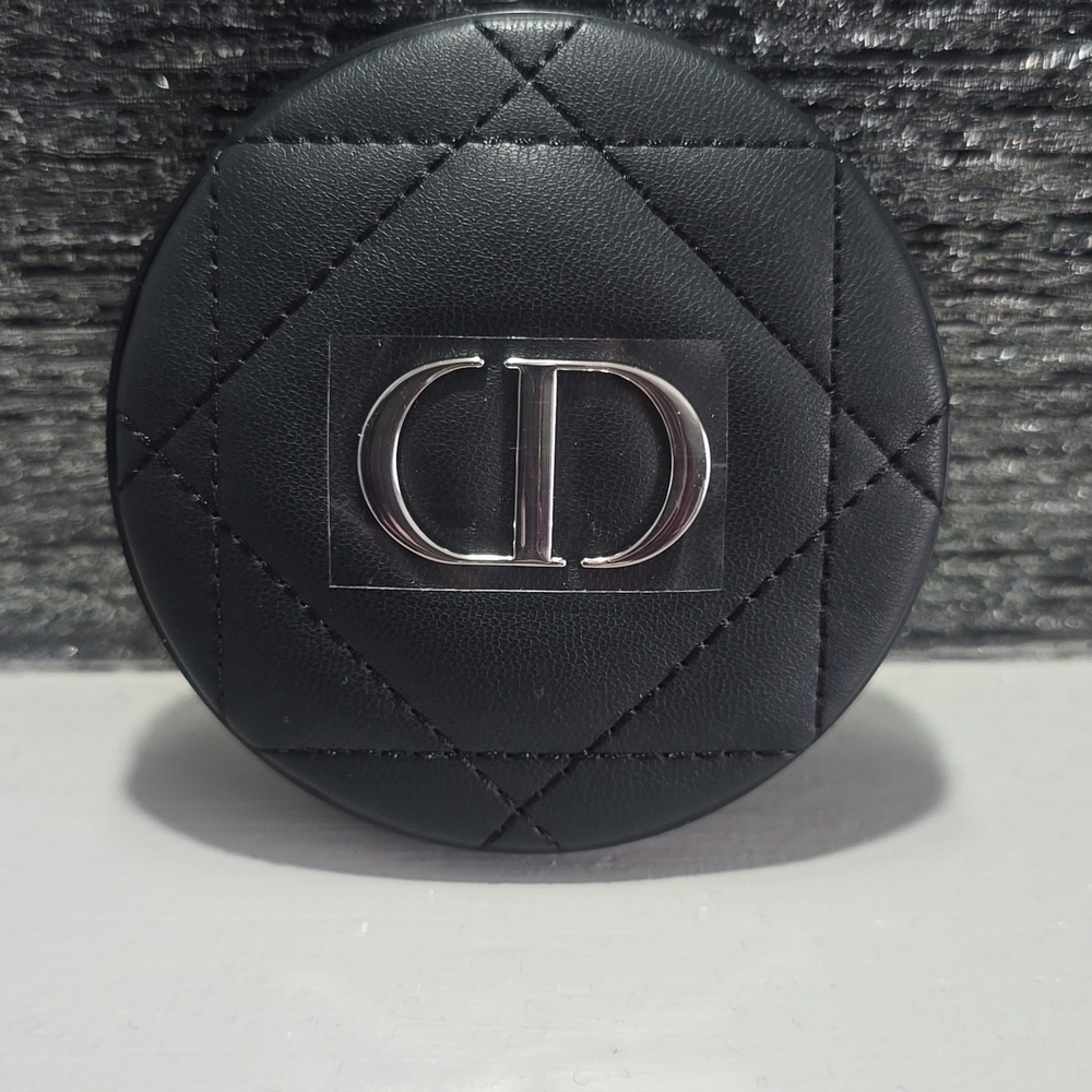 Nib Christian Dior Compact Mirror Black Leather Top With Silver Cd Logo